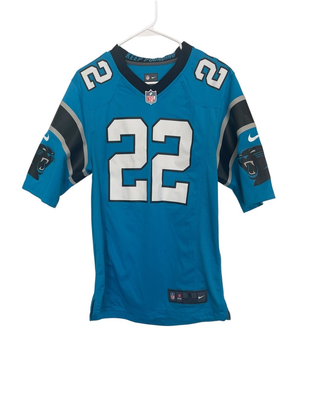 NFL Carolina Panthers #22 Teal and Black Football Jersey